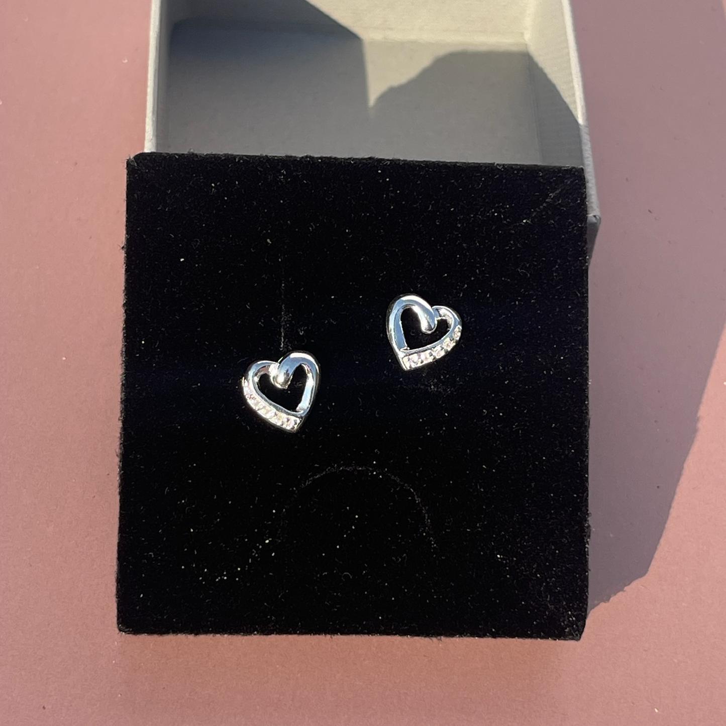 Rae's SIlver Heart-Shaped Earrings w/ White CZ
