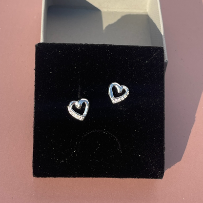 Rae's SIlver Heart-Shaped Earrings w/ White CZ