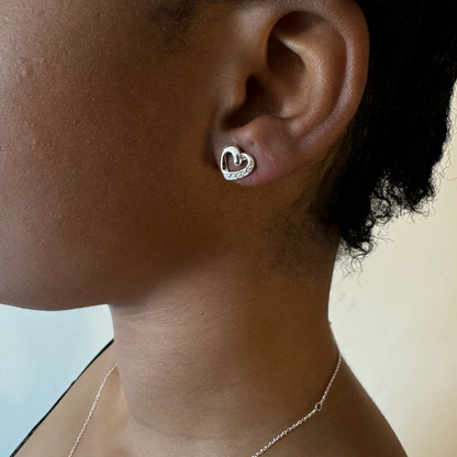 Rae's SIlver Heart-Shaped Earrings w/ White CZ
