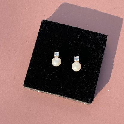 Rae's Pearl Earrings w/ White CZ