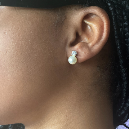 Rae's Pearl Earrings w/ White CZ