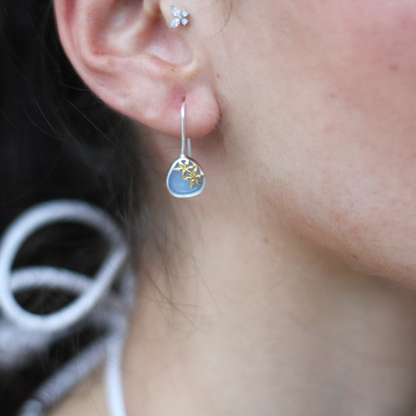 Rae's Silver Blue Chalcedony Earrings w/ Gold Detail