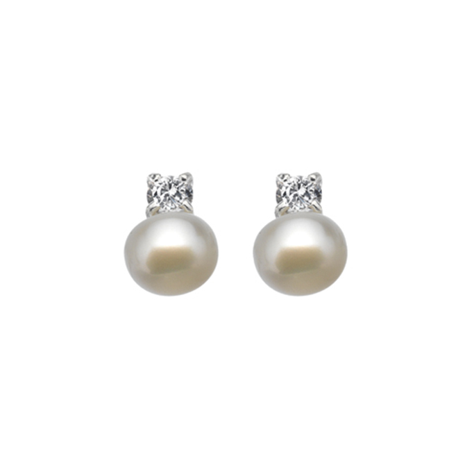 Rae's Pearl Earrings w/ White CZ