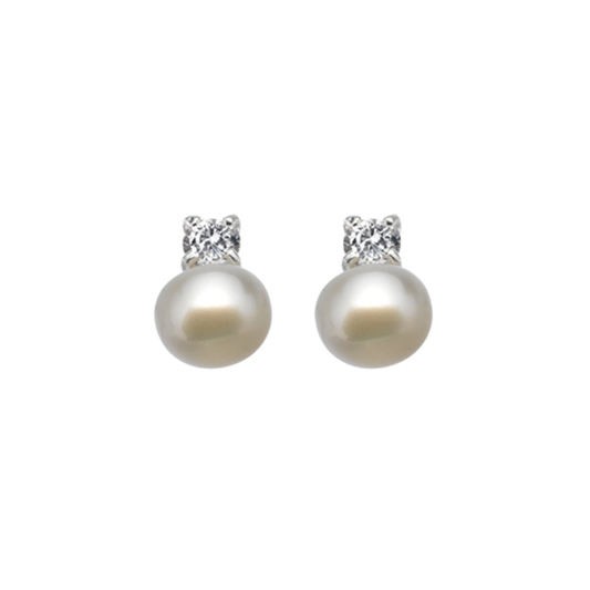 Rae's Pearl Earrings w/ White CZ