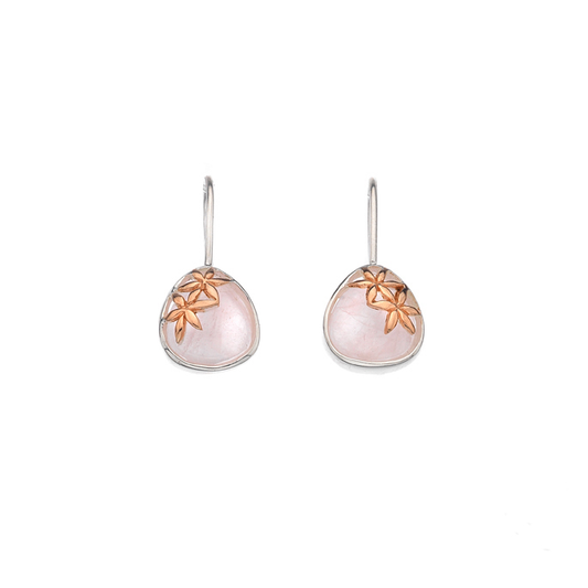 Rae's Silver Rose Quartz Earrings w/ Red Gold Detail