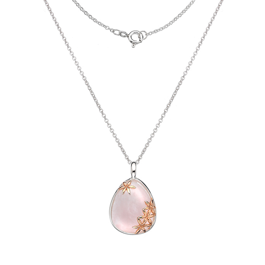 Rae's Silver Rose Quartz Pendant w/ Red Gold Detail