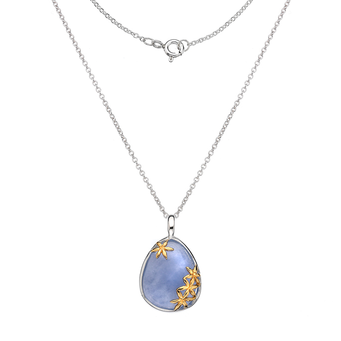 Rae's Silver Blue Chalcedony Pendant w/ Gold Detail