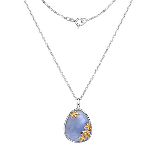 Rae's Silver Blue Chalcedony Pendant w/ Gold Detail